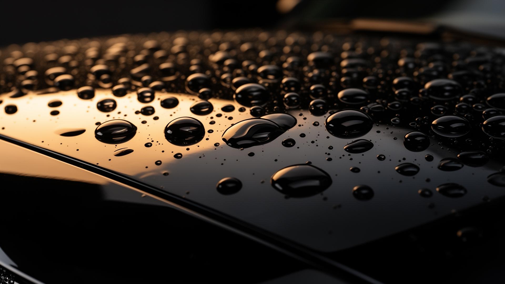 Water beading on ceramic-coated black paint